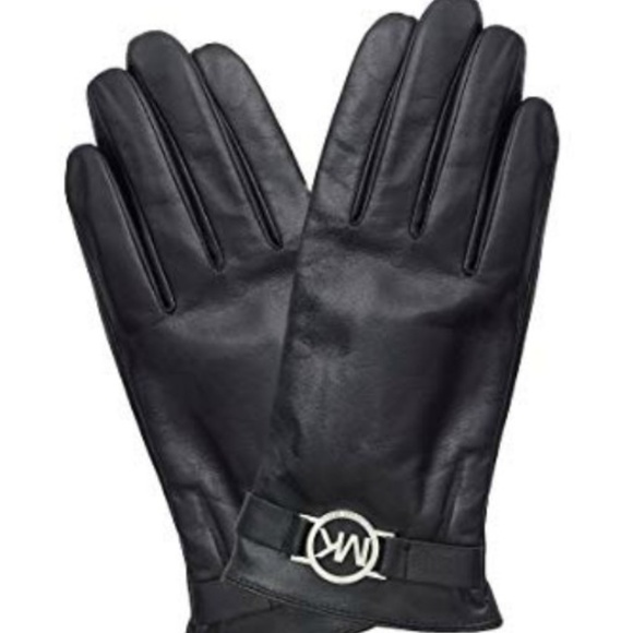 MICHAEL Michael Kors Accessories - Michael Kors Leather Gloves Logo Touch Tech Sz. L